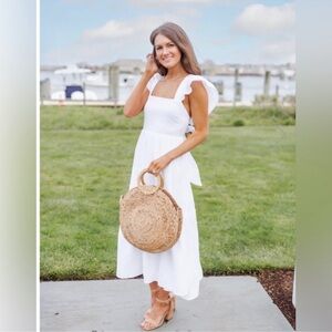 Caitlyn Covington X Pink Lily Kennedy cotton‎ Gauze white Bow Back Midi Dress XS